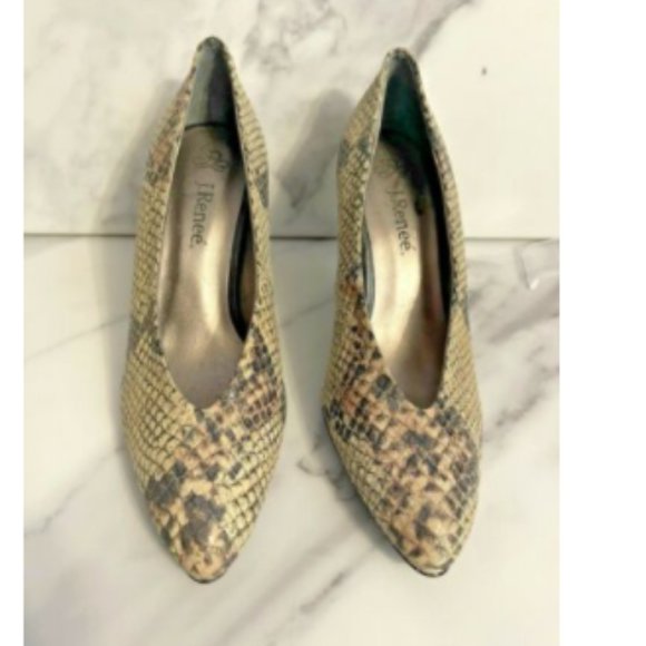 J Renee Women Size 7M "Frenzy" Cream & Gray Snakeskin Pumps NWOB - Picture 5 of 7